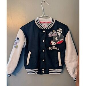 Justice Peanuts Snoopy Girl's LS Letter Varsity Jacket Black White Size Small